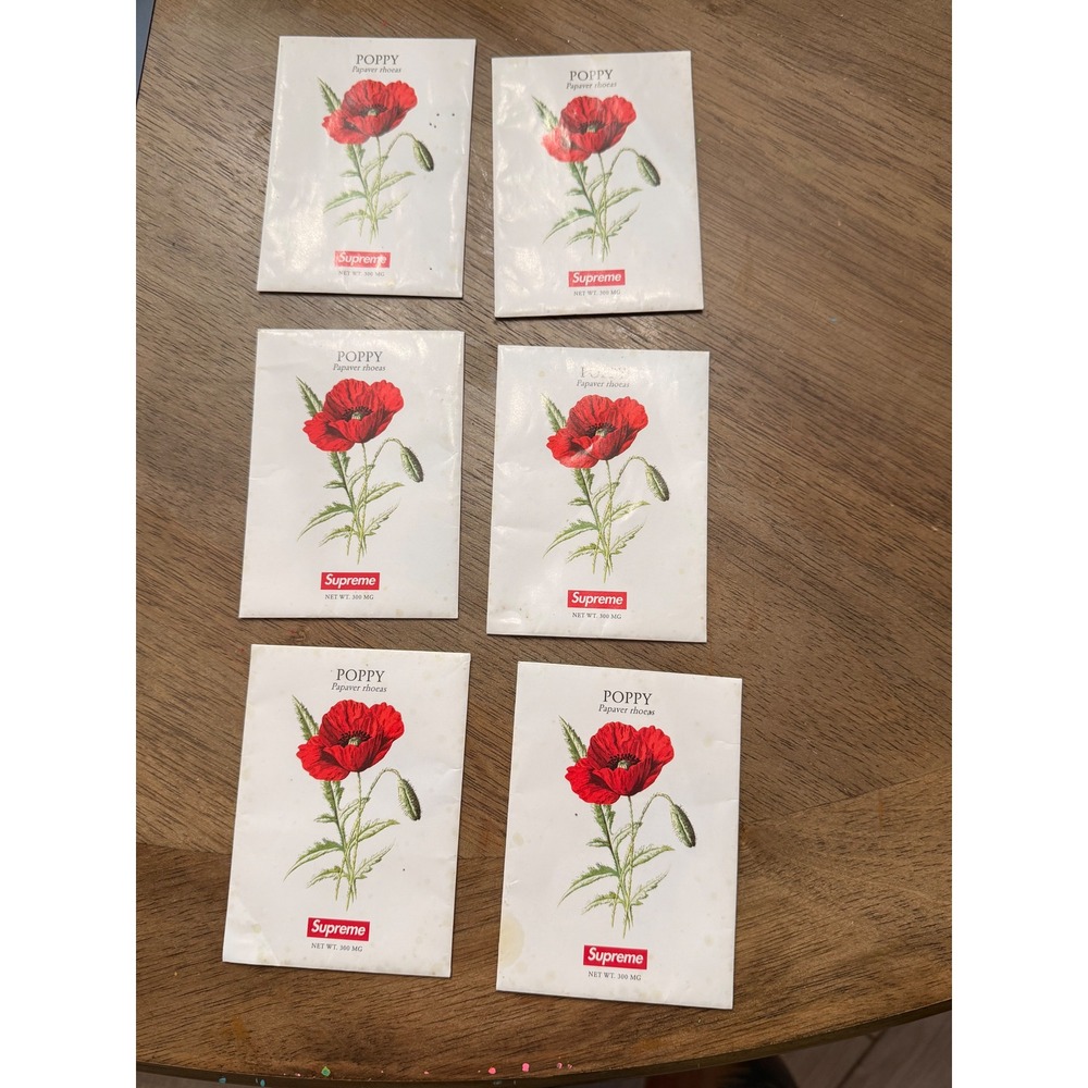 Supreme Poppy Seeds Papaver rhoeas SS18 Red Box Logo 6 Packets Set